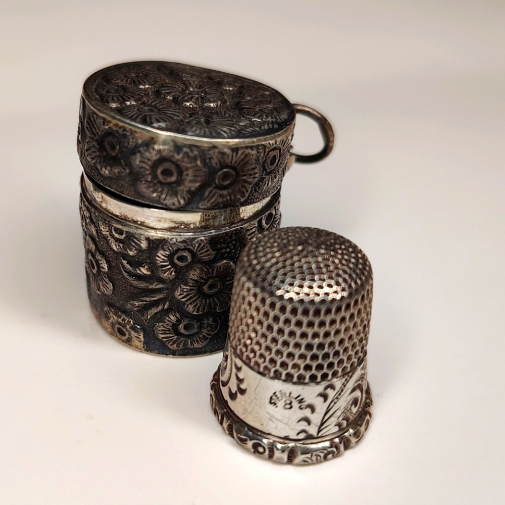 Ornate Sterling Silver Thimble and Case necklace pendant
